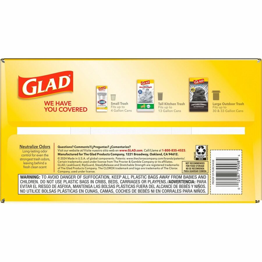 Glad ForceFlex Tall Kitchen Drawstring Trash Bags - Gain Original with Febreze Freshness - 13 gal Capacity - 33.75 ft Length x 25.38 ft Width x 0.72 mil (18 Micron) Thickness - Drawstring Closure - White - Home, Office, Kitchen, Breakroom - 1 Box