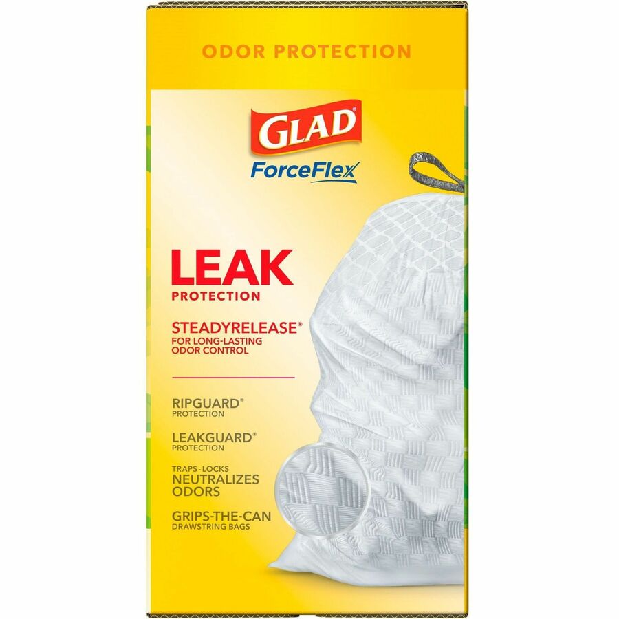 Glad ForceFlex Tall Kitchen Drawstring Trash Bags - Gain Original with Febreze Freshness - 13 gal Capacity - 33.75 ft Length x 25.38 ft Width x 0.72 mil (18 Micron) Thickness - Drawstring Closure - White - Home, Office, Kitchen, Breakroom - 1 Box