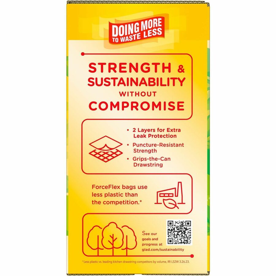 Glad ForceFlex Tall Kitchen Drawstring Trash Bags - Gain Original with Febreze Freshness - 13 gal Capacity - 33.75 ft Length x 25.38 ft Width x 0.72 mil (18 Micron) Thickness - Drawstring Closure - White - Home, Office, Kitchen, Breakroom - 1 Box