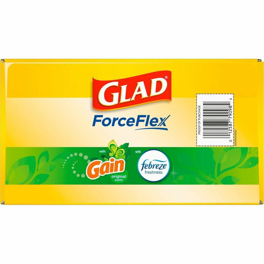 Glad ForceFlex Tall Kitchen Drawstring Trash Bags - Gain Original with Febreze Freshness - 13 gal Capacity - 33.75 ft Length x 25.38 ft Width x 0.72 mil (18 Micron) Thickness - Drawstring Closure - White - Home, Office, Kitchen, Breakroom - 1 Box