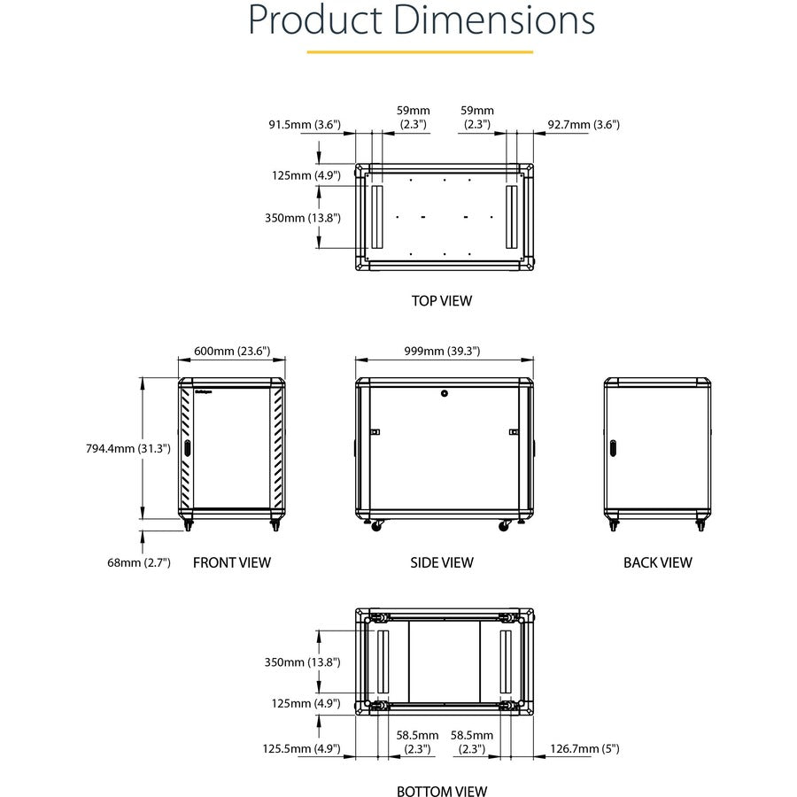 StarTech.com 15U Server Rack Cabinet - Includes Casters and Leveling feet - 32 in. Deep