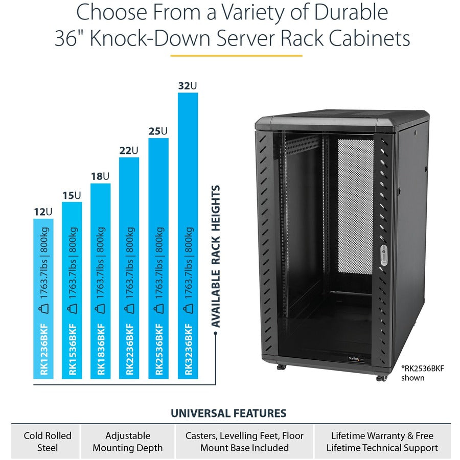 StarTech.com 15U Server Rack Cabinet - Includes Casters and Leveling feet - 32 in. Deep