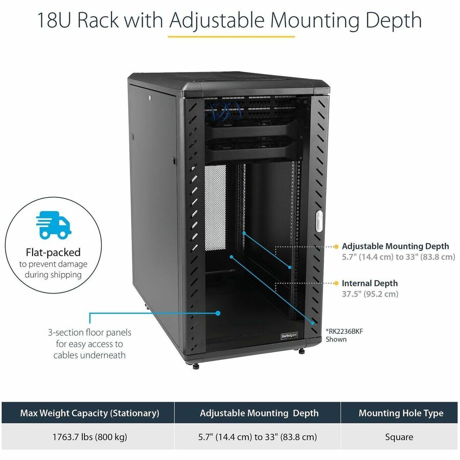 StarTech.com 18U Server Rack Cabinet - Includes Casters and Leveling feet - 32 in. Deep