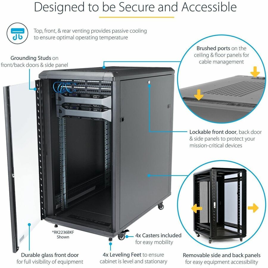 StarTech.com 18U Server Rack Cabinet - Includes Casters and Leveling feet - 32 in. Deep