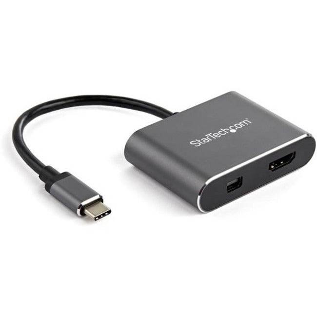 StarTech.com Mini DisplayPort/HDMI/USB-C Audio/Video Adapter, 1 x USB-C Male, 1 x HDMI Female, 1 x Mini DisplayPort Female, 4K 60Hz, Space Gray, 1 Each