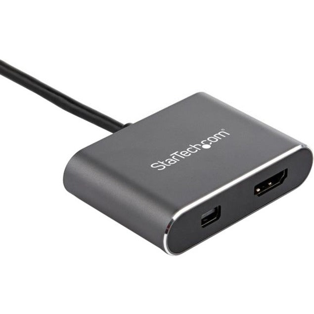 StarTech.com Mini DisplayPort/HDMI/USB-C Audio/Video Adapter, 1 x USB-C Male, 1 x HDMI Female, 1 x Mini DisplayPort Female, 4K 60Hz, Space Gray, 1 Each
