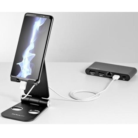 StarTech.com Universal Smartphone and Tablet Stand - Multi Angle - Foldable - Up to 13" Screen Support - 1.76 lb Load Capacity - 5.12" Height x 2.99" Width x 4.13" Depth - Desk - Aluminum - Black