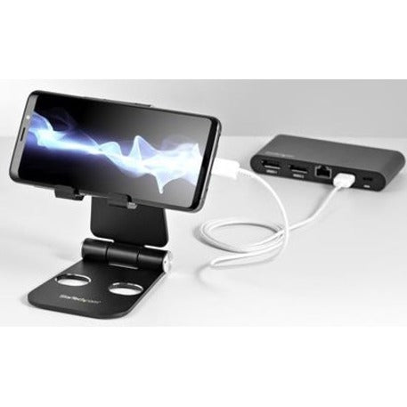 StarTech.com Universal Smartphone and Tablet Stand - Multi Angle - Foldable - Up to 13" Screen Support - 1.76 lb Load Capacity - 5.12" Height x 2.99" Width x 4.13" Depth - Desk - Aluminum - Black