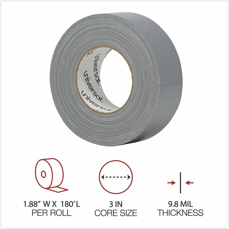 60 yd Length x 1.88" Width x 9.8 mil Thickness - 3" Core - Silver - Natural Rubber - Polyethylene Coated Cloth Backing - 1 Roll