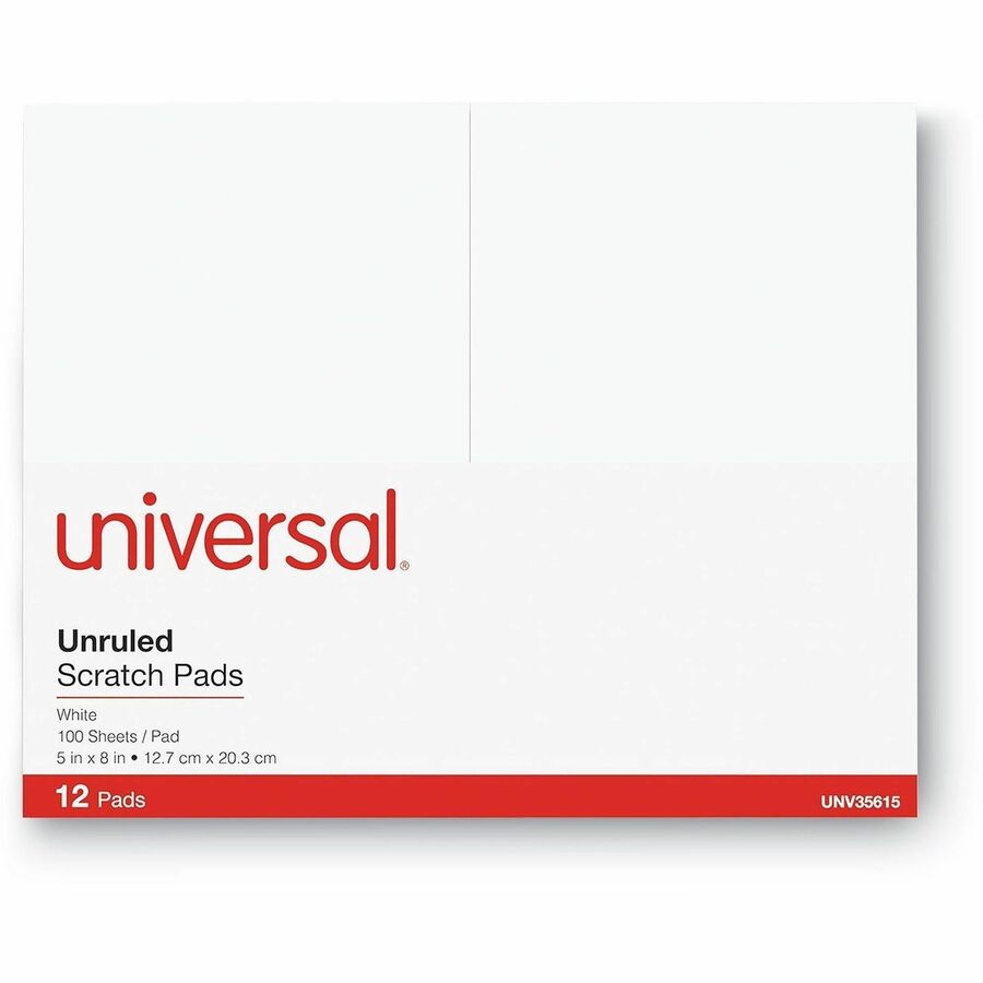 1 Subject(s) - 100 Sheets - Plain - Glued - Unruled Front Ruling - 16 lb Basis Weight - 8" Height x 5" Width - White Paper - 12 / Pack