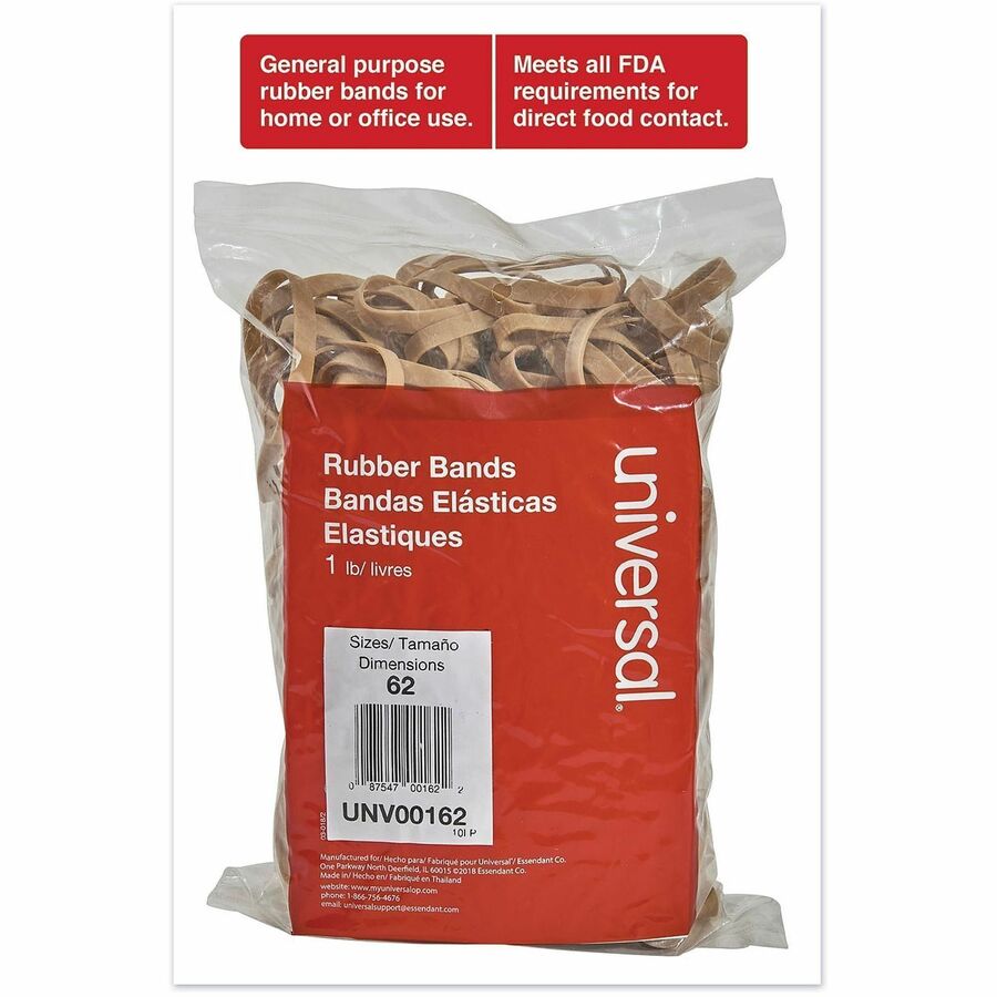 Size: #62 - 2.5" Length x 0.3" Width - 24 lb/in - Rubber - Beige - 490 / Pack
