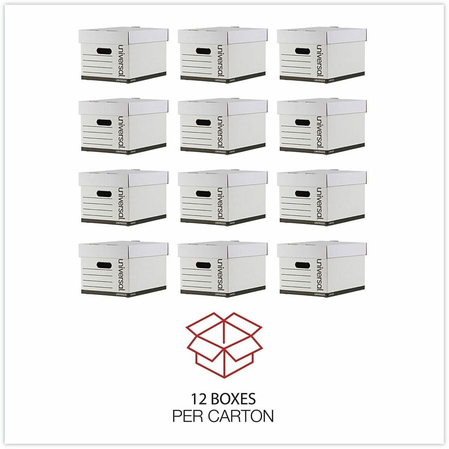 Universal Storage Case - Internal Dimensions: 12.13" Width x 15.13" Depth x 9.88" Height - Media Size Supported: Letter, Legal - Lift-off Closure - Heavy Duty - Stackable - Corrugated Fiberboard - White - For Box File - 12 / Carton