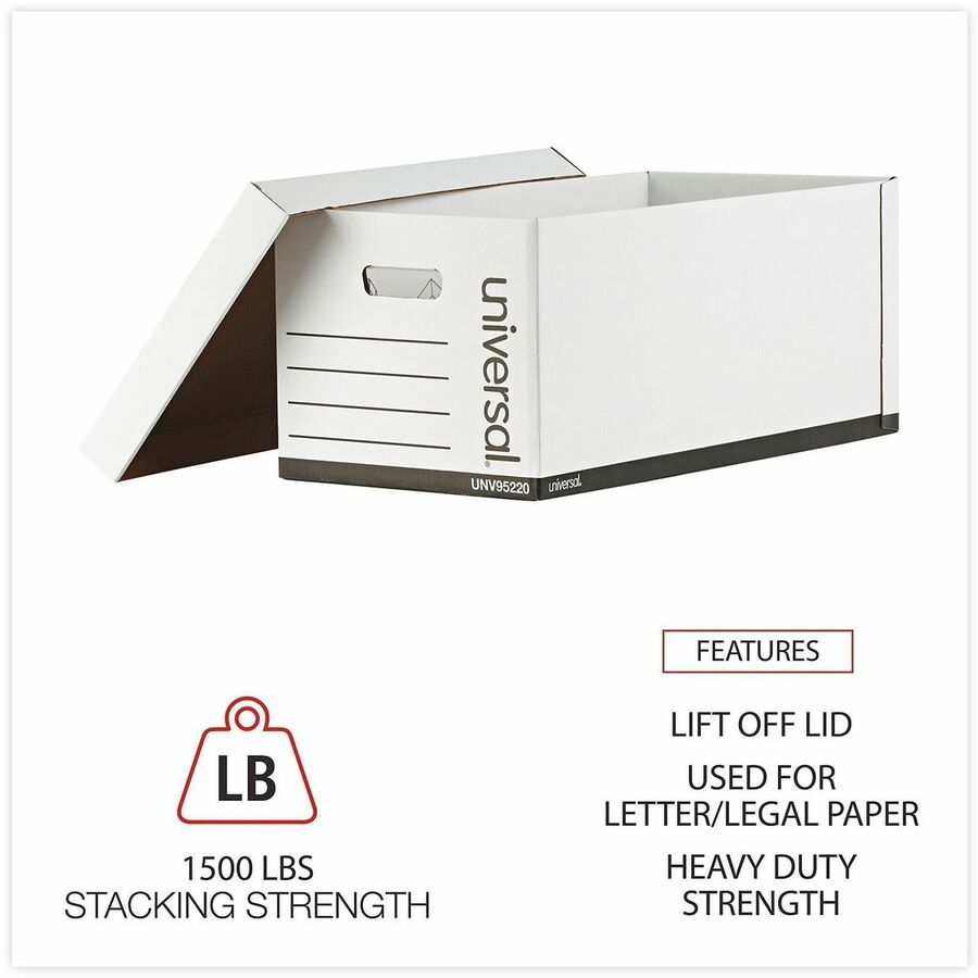 Universal Storage Case - Internal Dimensions: 12.13" Width x 15.13" Depth x 9.88" Height - Media Size Supported: Letter, Legal - Lift-off Closure - Heavy Duty - Stackable - Corrugated Fiberboard - White - For Box File - 12 / Carton