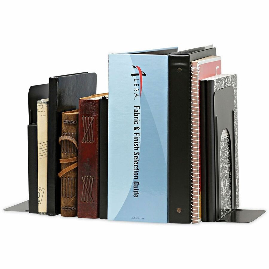 Universal Bookend - 9" Height x 5.88" Width x 8.25" Depth - Rounded Corner - Black - Steel, Metal - 1 Pair