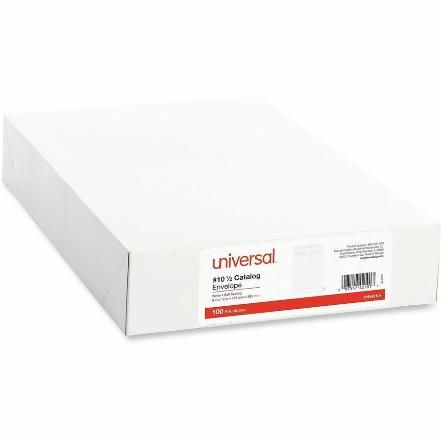 Universal Envelope, Catalog, #10 1/2, 28 lb, Self Adhesive, White, Paper Stock, 100/Box