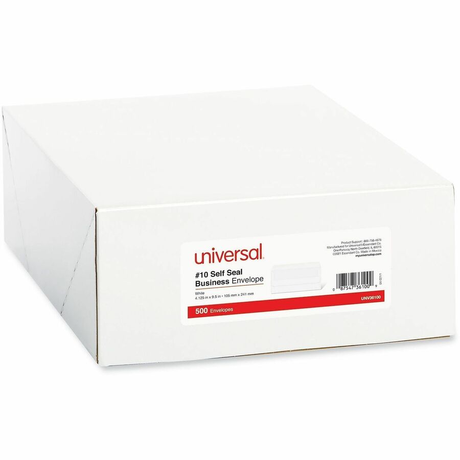 Universal Envelope, #10, 24 lb, Self Adhesive, White, Paper Stock, 500/Box