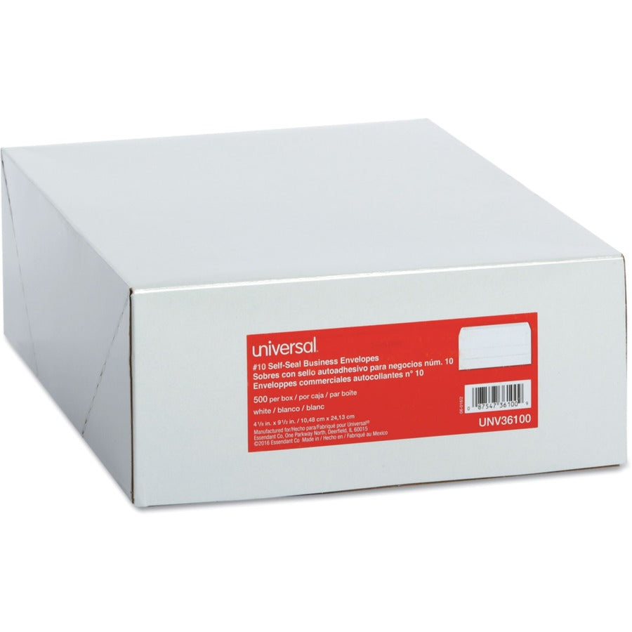 Universal Envelope, #10, 24 lb, Self Adhesive, White, Paper Stock, 500/Box