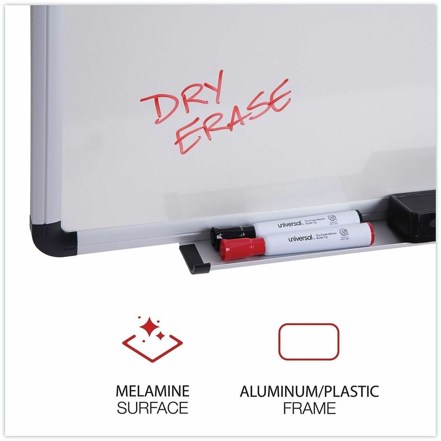 Universal Dry Erase Board - 24" (2 ft) Width x 18" (1.5 ft) Height - White Melamine Surface - Satin Aluminum Frame - 1 Each