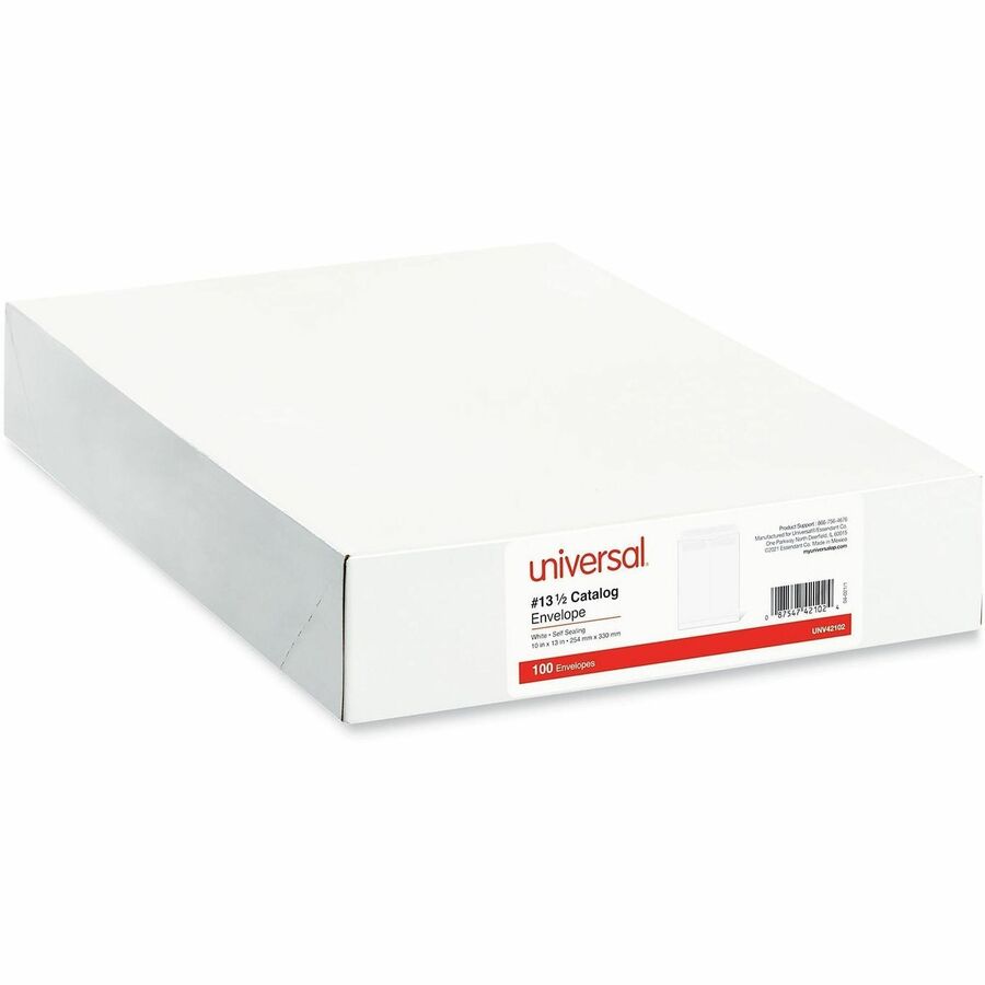 Universal Envelope, Catalog, #13 1/2, 28 lb, Self Adhesive, White, Paper Stock, 100/Box