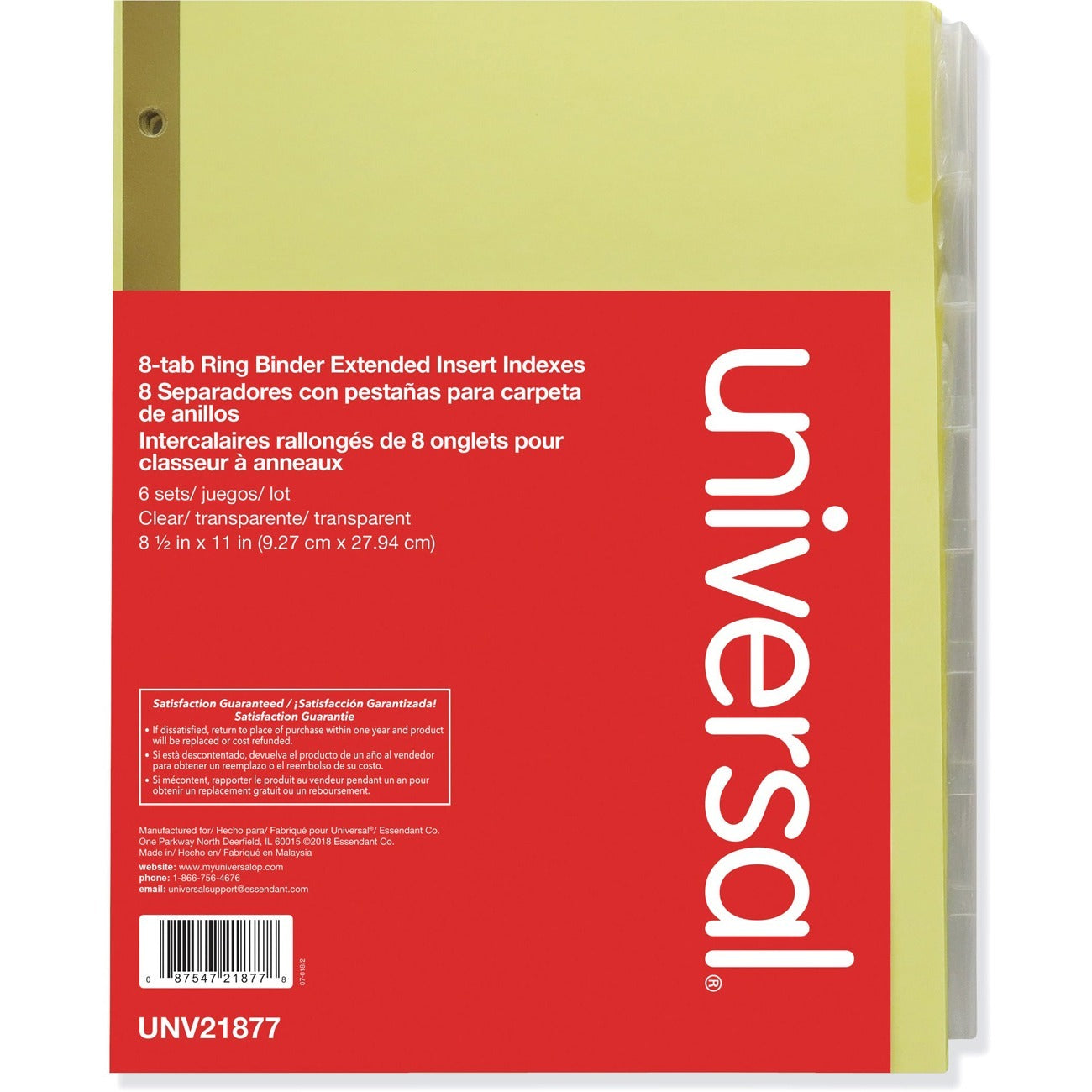 Universal Index Divider - 8 Side Tab(s) - 8.5" Divider Width x 11" Divider Length - 3 Hole Punched - Buff Paper Divider - Clear Plastic Tab(s) - Recycled - Customizable, Double-sided, Gold Reinforced Binding Edge - 6 Set