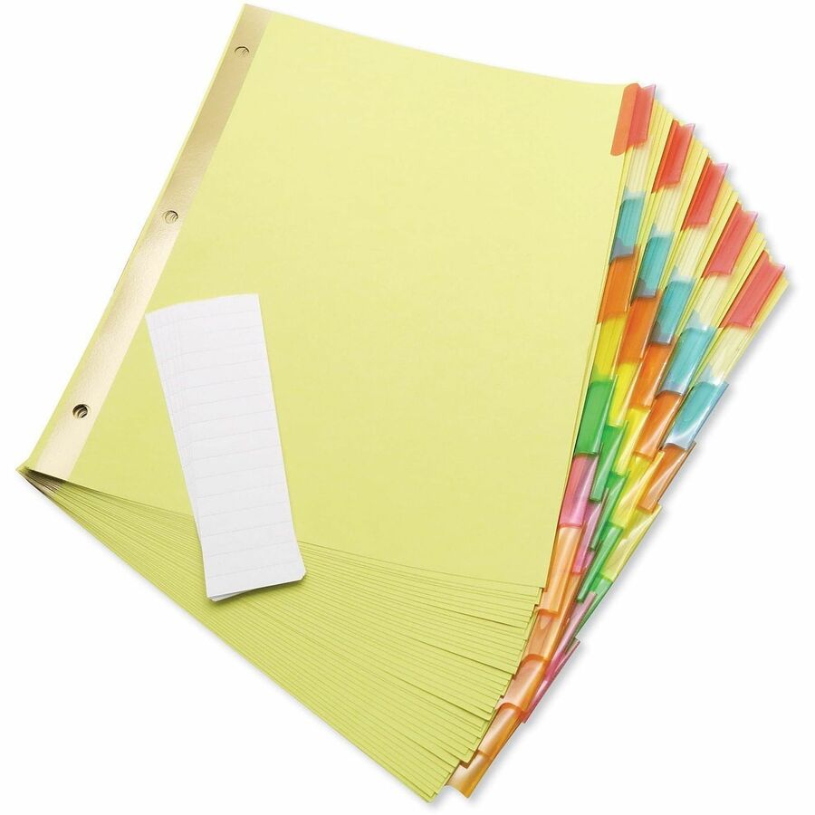 Universal Index Divider - 8 Write-on Side Tab(s) - Letter - 8.50" Width x 11" Length - 3 Hole Punched - Buff Paper Divider - Assorted Plastic Tab(s) - Recycled - Customizable, Double-sided, Gold Reinforced Binding Edge - 6 Set