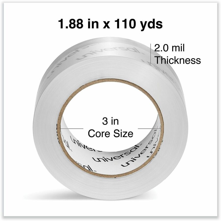 Universal Packaging Tape - 109 yd Length x 1.88" Width x 2 mil Thickness - 3" Core - Clear - Acrylic - Plastic Backing - 6 / Pack
