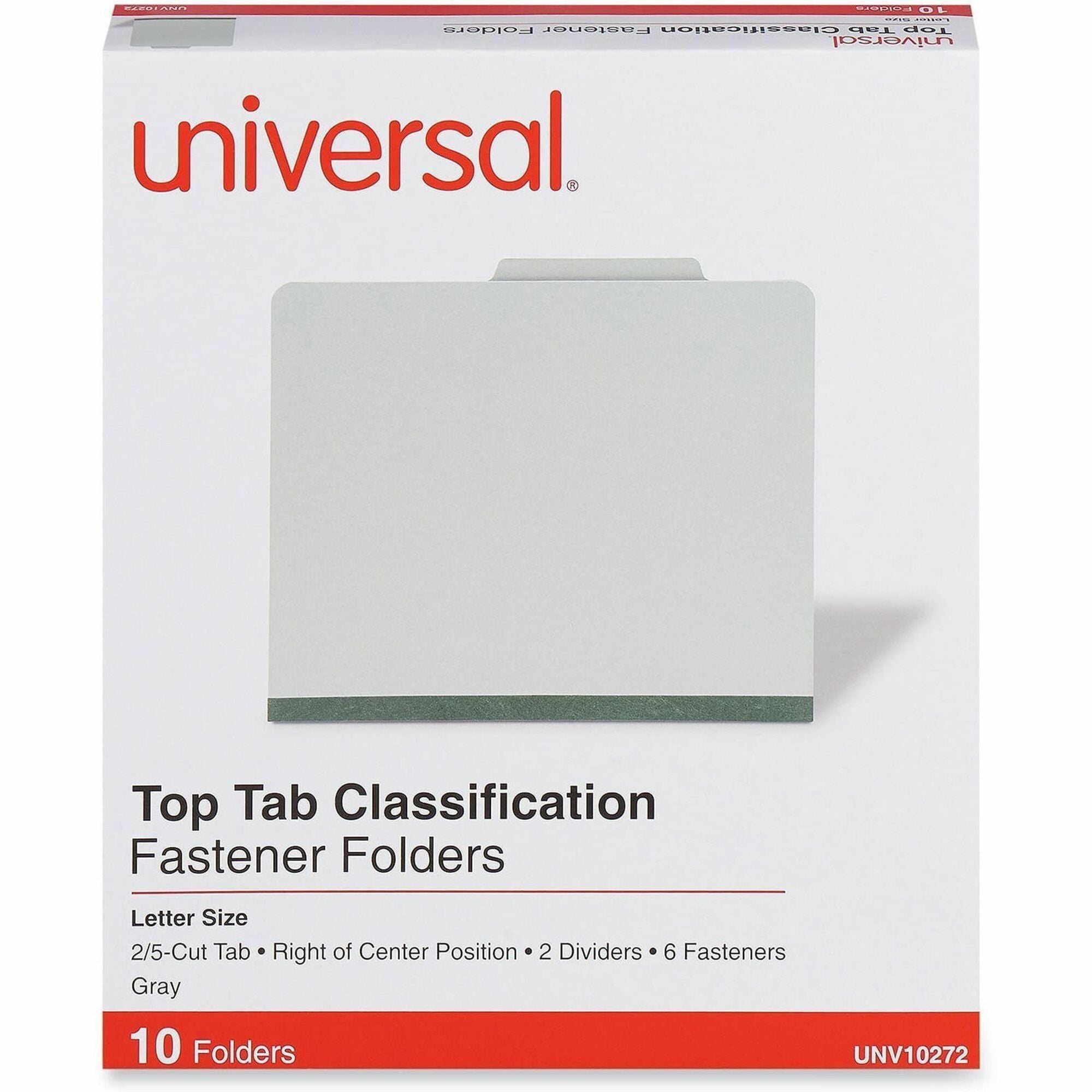 Universal 2/5 Tab Cut Letter Classification Folder - 8 1/2" x 11" - 2" Expansion - 6 Fastener(s) - 2" Fastener Capacity - Top Tab Location - Right of Center Tab Position - 2 Divider(s) - Gray - 10 Box