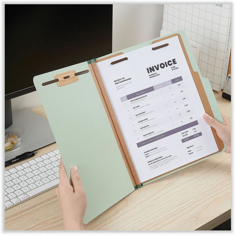 Universal 2/5 Tab Cut Letter Classification Folder - 8 1/2" x 11" - 2" Expansion - 6 Fastener(s) - 2" Fastener Capacity - Top Tab Location - Right of Center Tab Position - 2 Divider(s) - Gray, Green - 10 Box