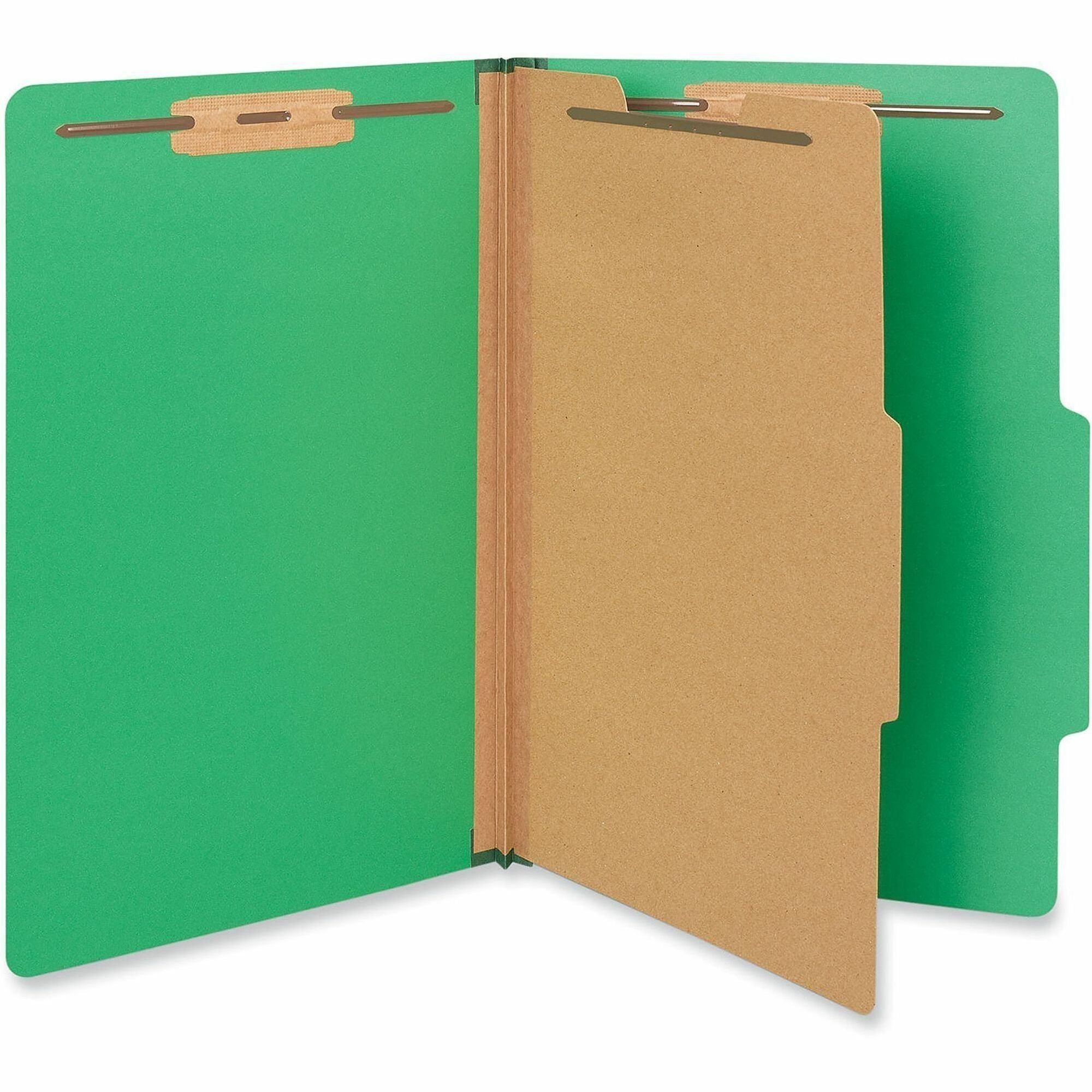Universal 2/5 Tab Cut Legal Classification Folder - 8 1/2" x 14" - 2" Expansion - 4 Fastener(s) - 2" Fastener Capacity - Top Tab Location - Right of Center Tab Position - 1 Divider(s) - Emerald Green - 10 Box