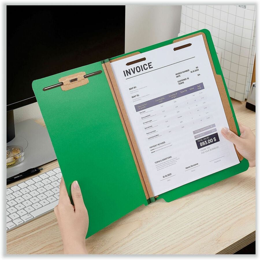 Universal Straight Tab Cut Letter Classification Folder - 8 1/2" x 11" - 2" Expansion - 6 Fastener(s) - 2" Fastener Capacity - End Tab Location - 2 Divider(s) - Green - 10 Box