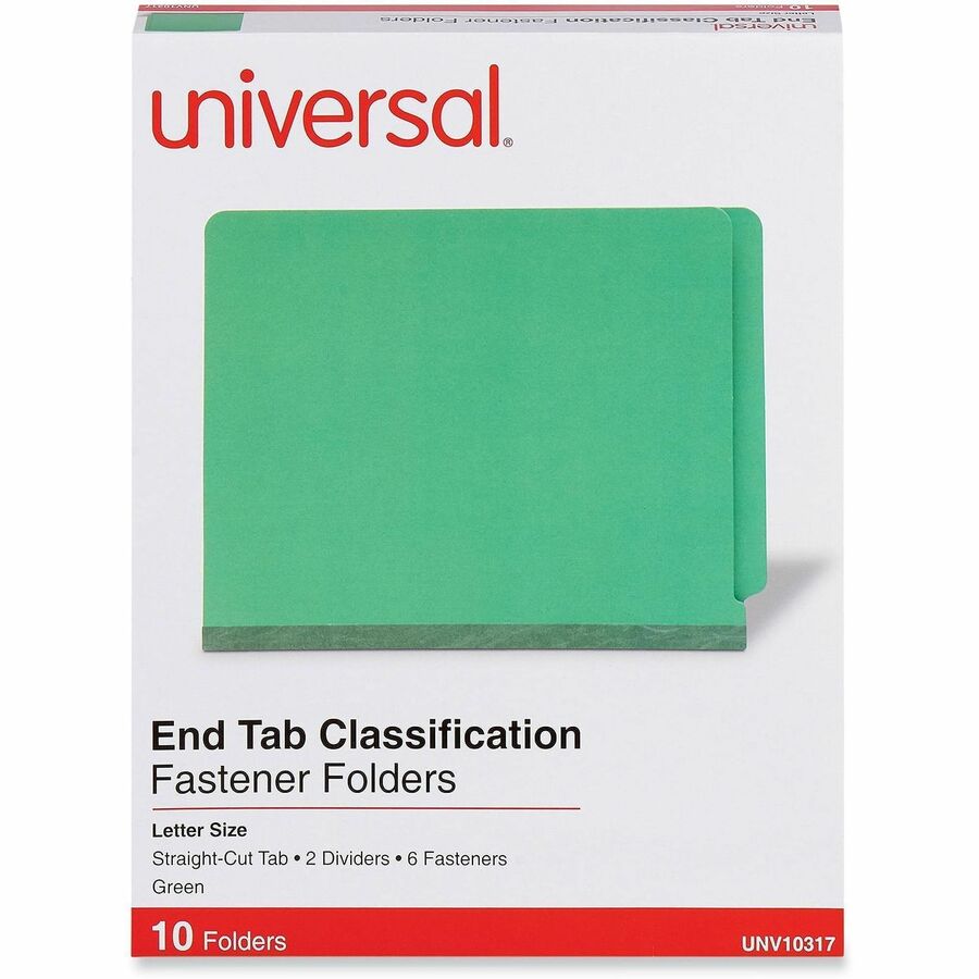 Universal Straight Tab Cut Letter Classification Folder - 8 1/2" x 11" - 2" Expansion - 6 Fastener(s) - 2" Fastener Capacity - End Tab Location - 2 Divider(s) - Green - 10 Box