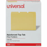 Universal 1/3 Tab Cut Letter Top Tab File Folders, 8.5" x 11", 1" Expansion, Assorted Tab Positions, 11 pt. Stock, Box of 100