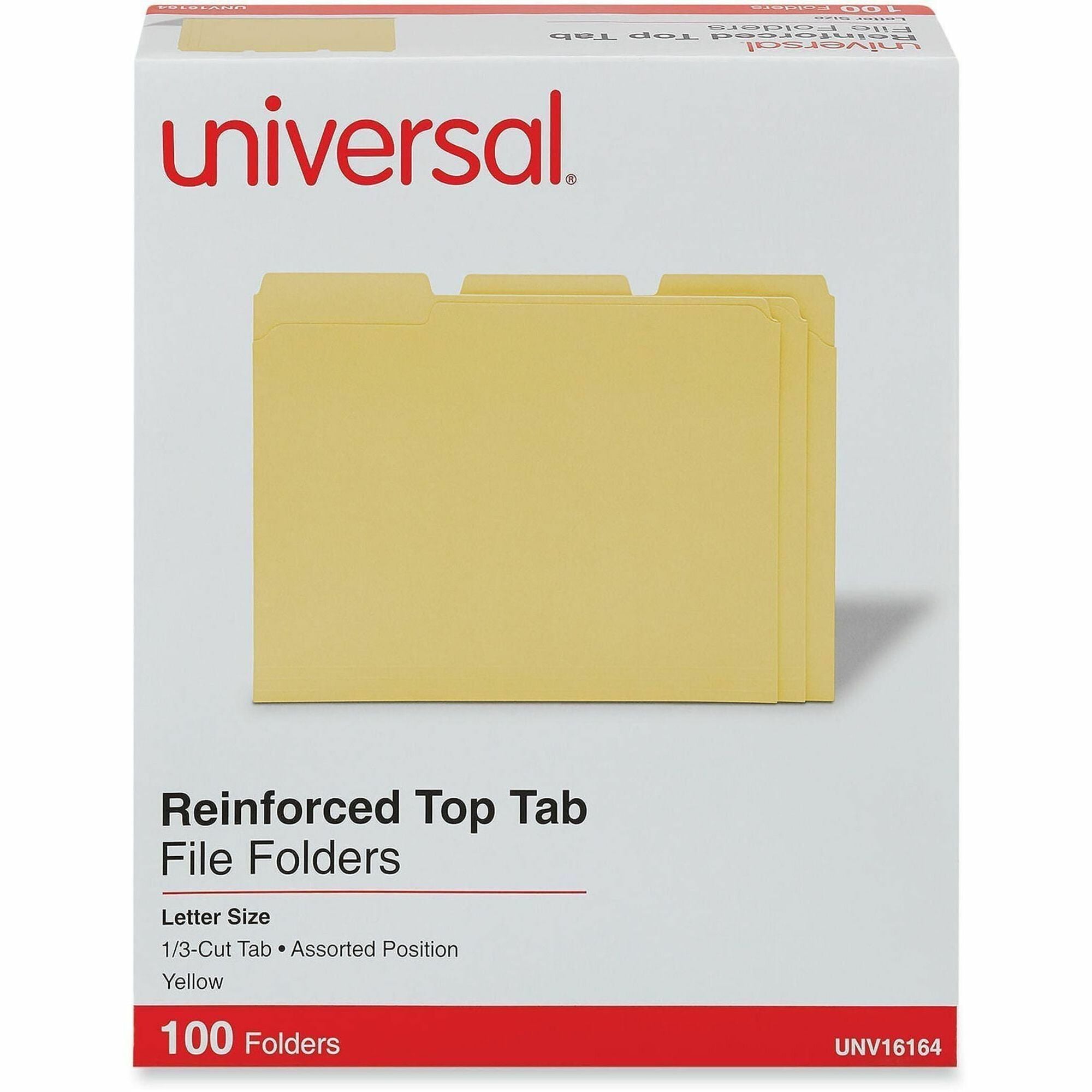 Universal 1/3 Tab Cut Letter Top Tab File Folders, 8.5" x 11", 1" Expansion, Assorted Tab Positions, 11 pt. Stock, Box of 100