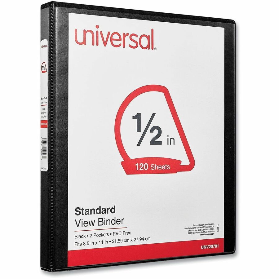1/2" Binder Capacity - Letter - 8 1/2" x 11" Sheet Size - 120 Sheet Capacity - 3 Ring(s) - Fastener(s): Ring - Pocket(s): 2, Inside Front & Back - Polypropylene - Black - Non-stick - 1 Each