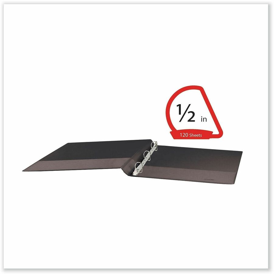 1/2" Binder Capacity - Letter - 8 1/2" x 11" Sheet Size - 120 Sheet Capacity - 3 Ring(s) - Fastener(s): Ring - Pocket(s): 2, Inside Front & Back - Polypropylene - Black - Non-stick - 1 Each