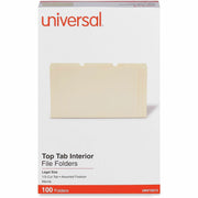 Universal 1/3 Tab Cut Legal Top Tab File Folder - 8 1/2" x 14" - Assorted Tab Position - 9.5 pt. - Manila - 100 Box