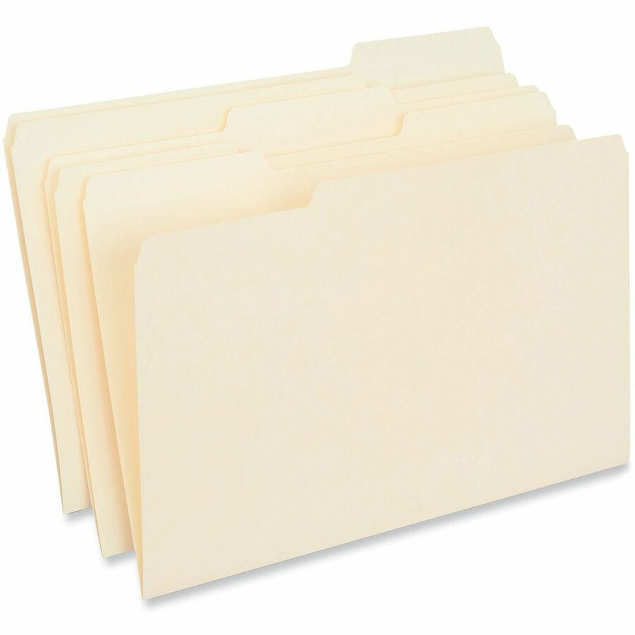 Universal 1/3 Tab Cut Legal Top Tab File Folder - 8 1/2" x 14" - Assorted Tab Position - 9.5 pt. - Manila - 100 Box