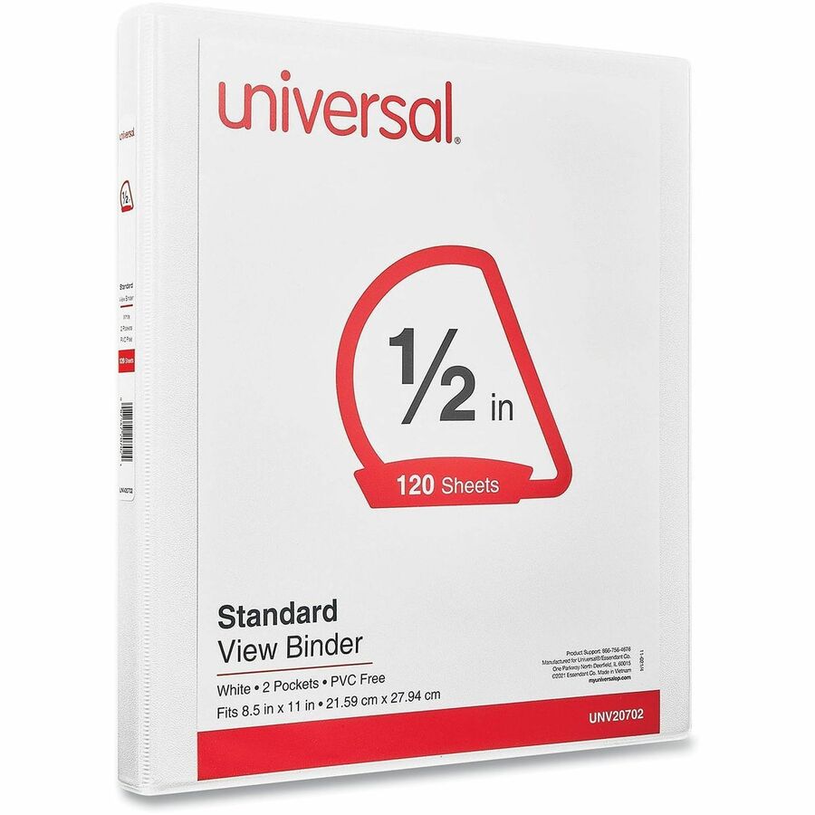 1/2" Binder Capacity - Letter - 8 1/2" x 11" Sheet Size - 120 Sheet Capacity - 3 Ring(s) - Fastener(s): Ring - Pocket(s): 2, Inside Front & Back - Polypropylene - White - Non-stick - 1 Each