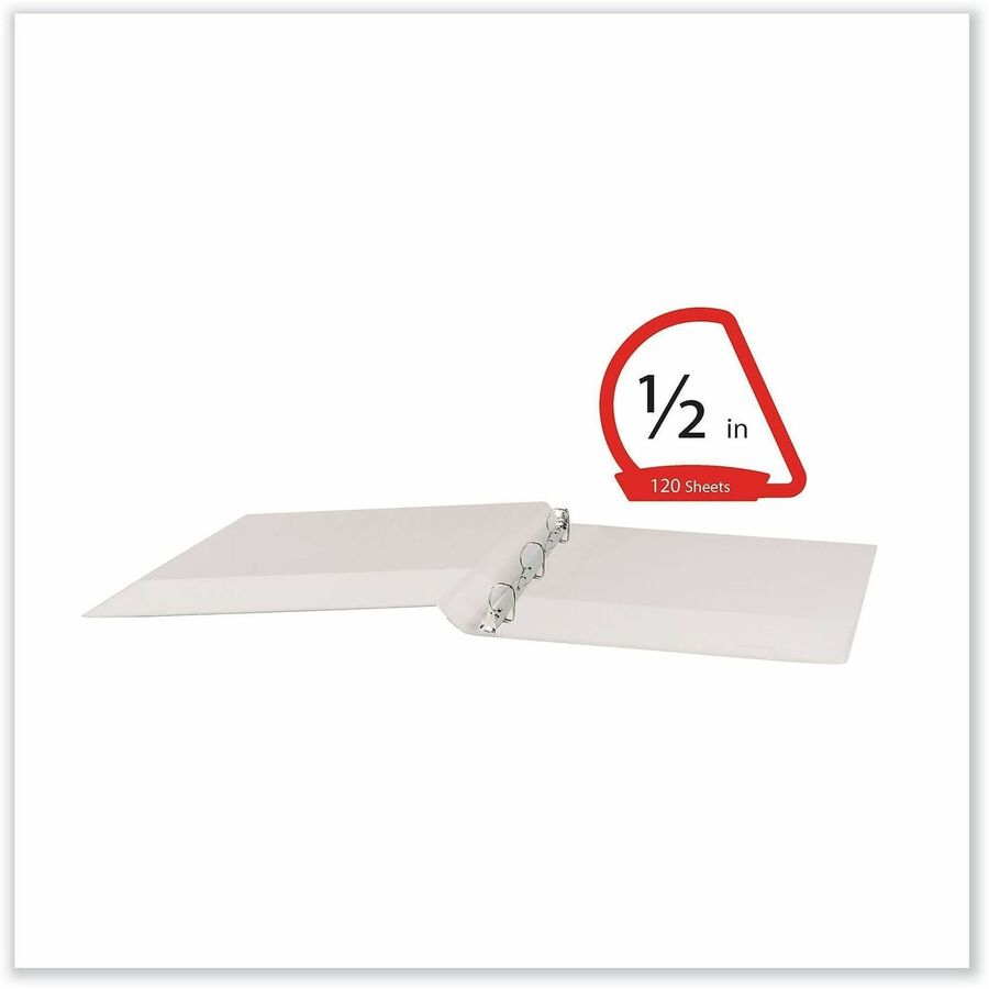 1/2" Binder Capacity - Letter - 8 1/2" x 11" Sheet Size - 120 Sheet Capacity - 3 Ring(s) - Fastener(s): Ring - Pocket(s): 2, Inside Front & Back - Polypropylene - White - Non-stick - 1 Each