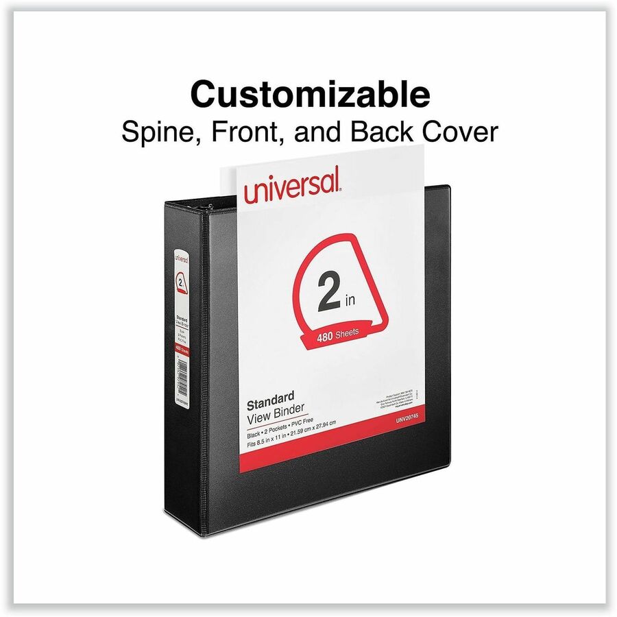 2" Binder Capacity - Letter - 8 1/2" x 11" Sheet Size - 500 Sheet Capacity - 3 Ring(s) - Fastener(s): Ring - Pocket(s): 2, Inside Front & Back - Polypropylene - Black - Non-stick - 1 Each