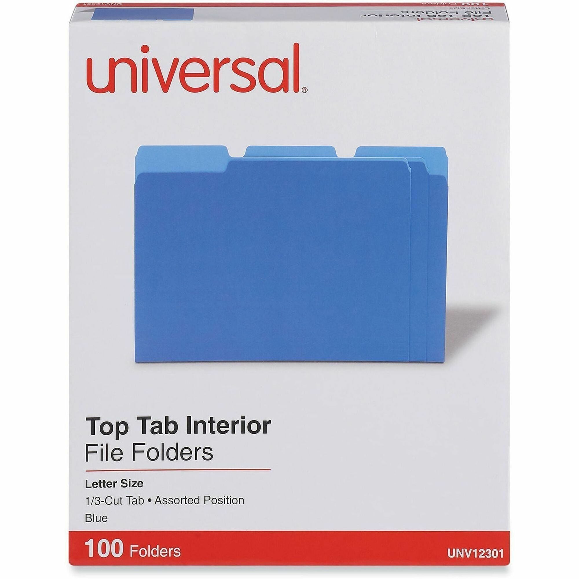 Universal 1/3 Tab Cut Letter Top Tab File Folders, Assorted Tab Position, 11 pt. Stock, 8.5" x 11", Box of 100