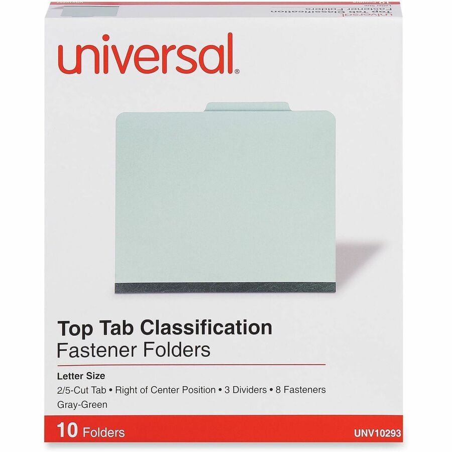 Universal 2/5 Tab Cut Letter Classification Folder - 8 1/2" x 11" - 3" Expansion - 8 Fastener(s) - 2" Fastener Capacity - Top Tab Location - Right of Center Tab Position - 3 Divider(s) - Gray, Green - 10 Box