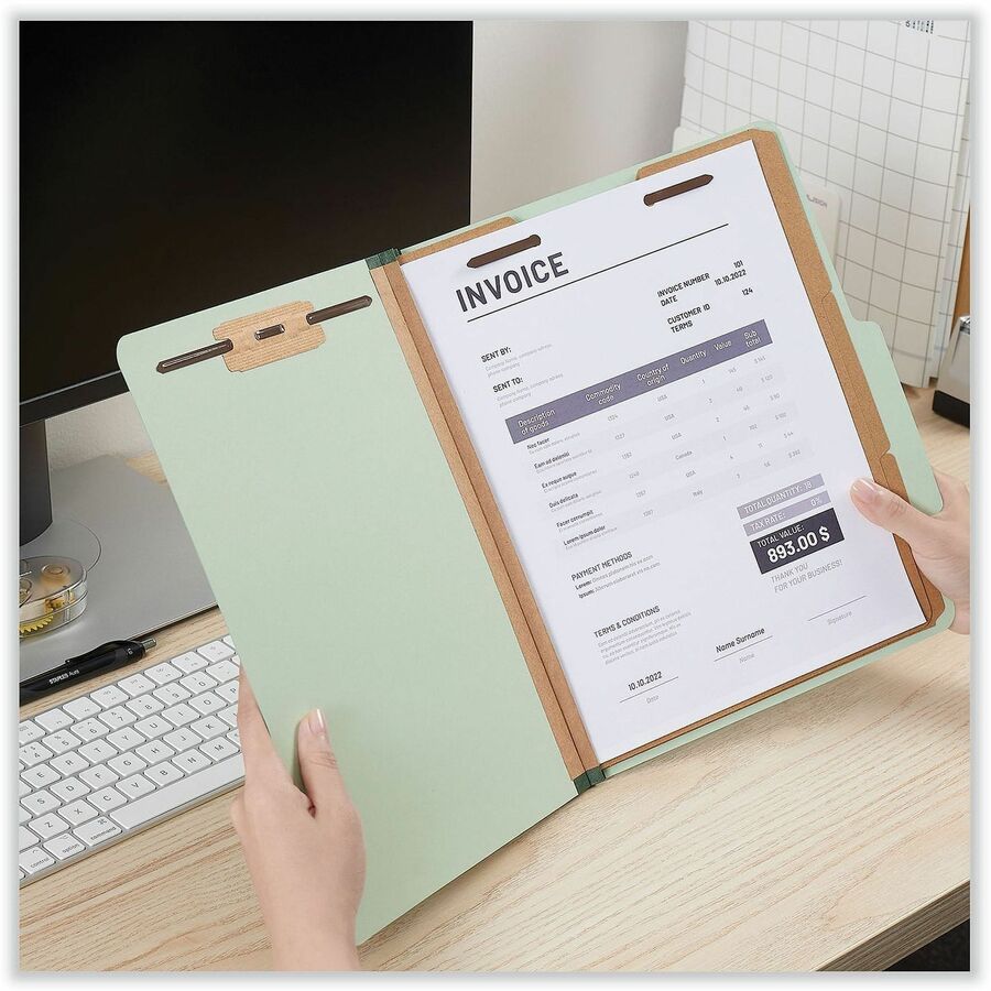 Universal 2/5 Tab Cut Letter Classification Folder - 8 1/2" x 11" - 3" Expansion - 8 Fastener(s) - 2" Fastener Capacity - Top Tab Location - Right of Center Tab Position - 3 Divider(s) - Gray, Green - 10 Box