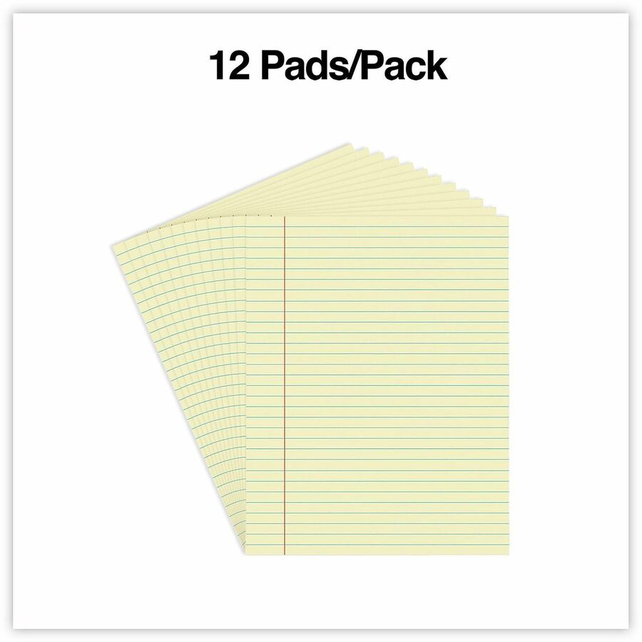 1 Subject(s) - 50 Sheets - Glued - Wide Ruled, Legal Ruled Front Ruling - 16 lb Basis Weight - 11" Height x 8.5" Width - Canary Paper - Chipboard Cover - 1 Dozen