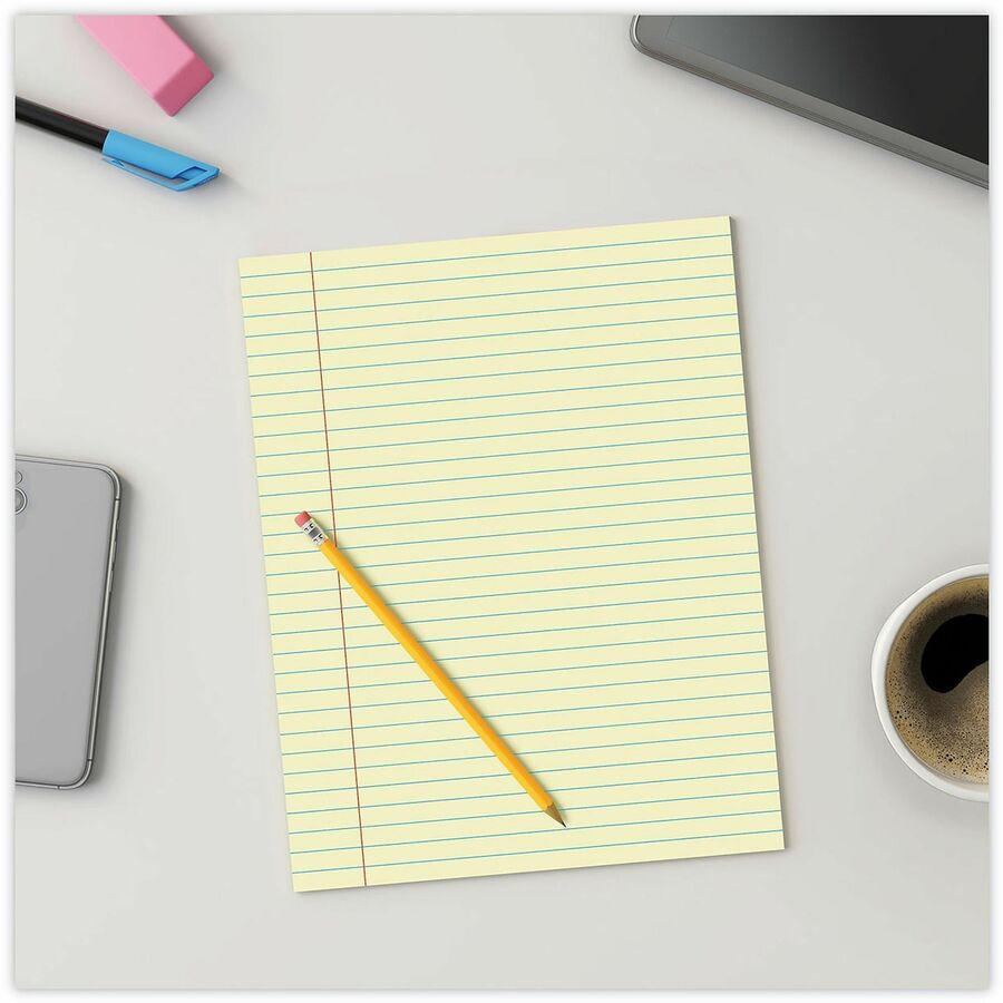 1 Subject(s) - 50 Sheets - Glued - Wide Ruled, Legal Ruled Front Ruling - 16 lb Basis Weight - 11" Height x 8.5" Width - Canary Paper - Chipboard Cover - 1 Dozen