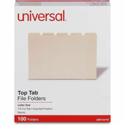 Universal 1/5 Tab Cut Letter Top Tab File Folder, 8.5" x 11", 3/4" Expansion, Assorted Tab Position, 11 pt. Manila, 100/Box