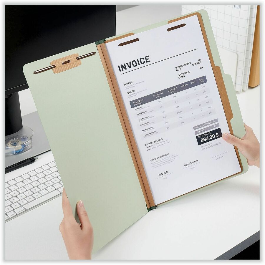 Universal 2/5 Tab Cut Legal Classification Folder - 8 1/2" x 14" - 2" Expansion - 4 Fastener(s) - 2" Fastener Capacity - Top Tab Location - Right of Center Tab Position - 1 Divider(s) - Green - 10 Box