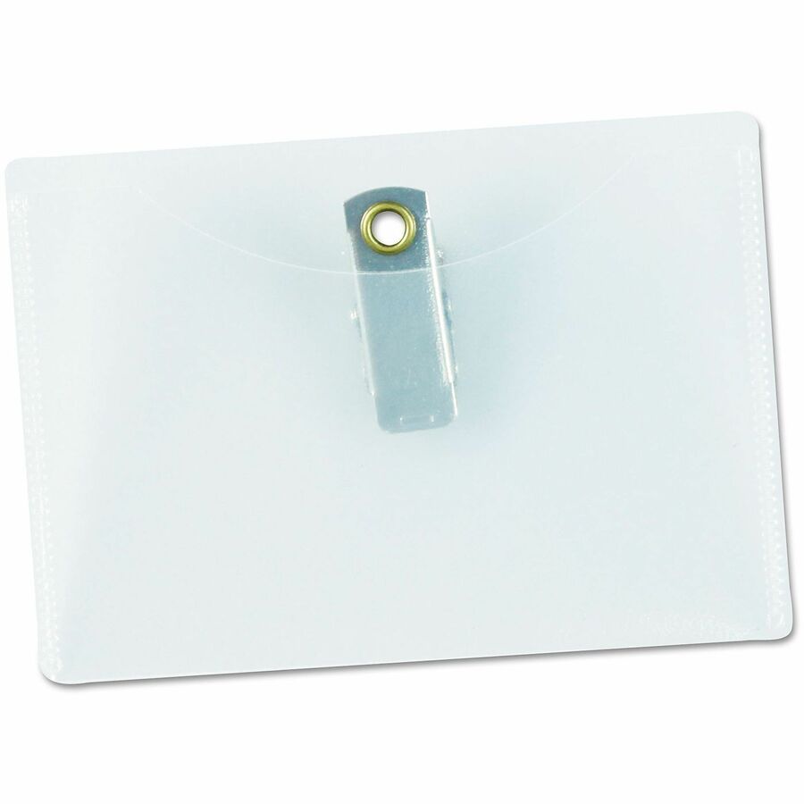 Universal Name Badge Holder, Horizontal, Clear Plastic, Top Loading, Clip-on, 50/Box