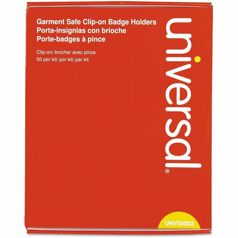 Universal Name Badge Holder, Horizontal, Clear Plastic, Top Loading, Clip-on, 50/Box