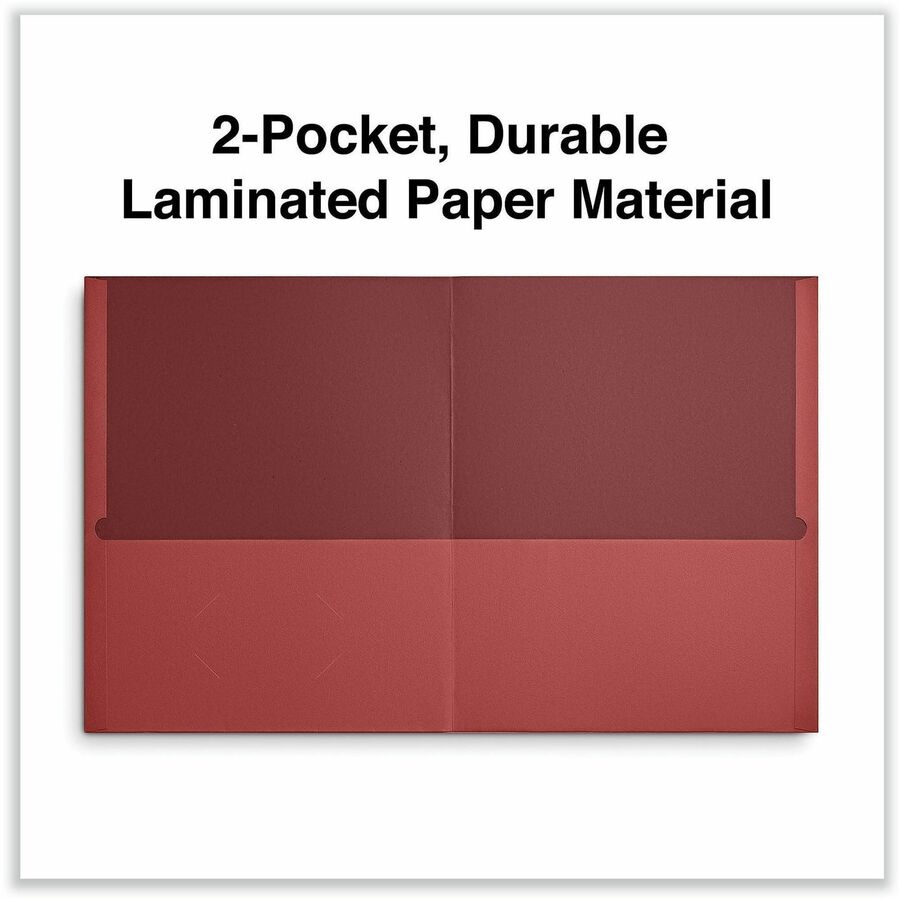 Universal Two-Pocket Folder, Embossed Leather Grain Paper, 11" x 8.5", Red, 2 Pockets, Business Card Holder, 25/Box